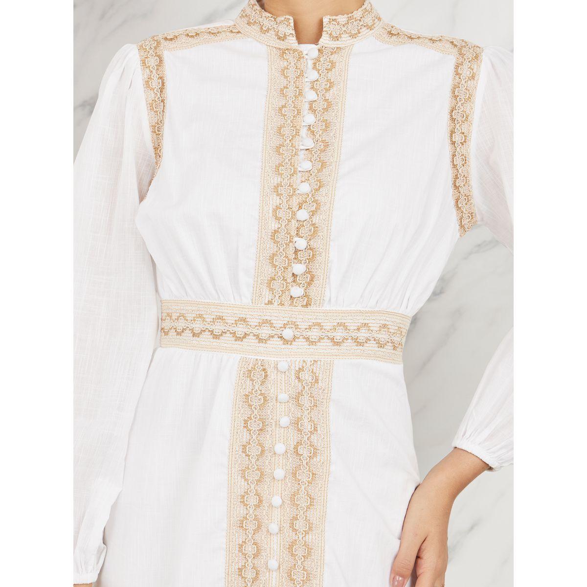 فستان ميدي مُطرّز بدانتيل مع ازرار غلق-women-clothing-dresses-image-2