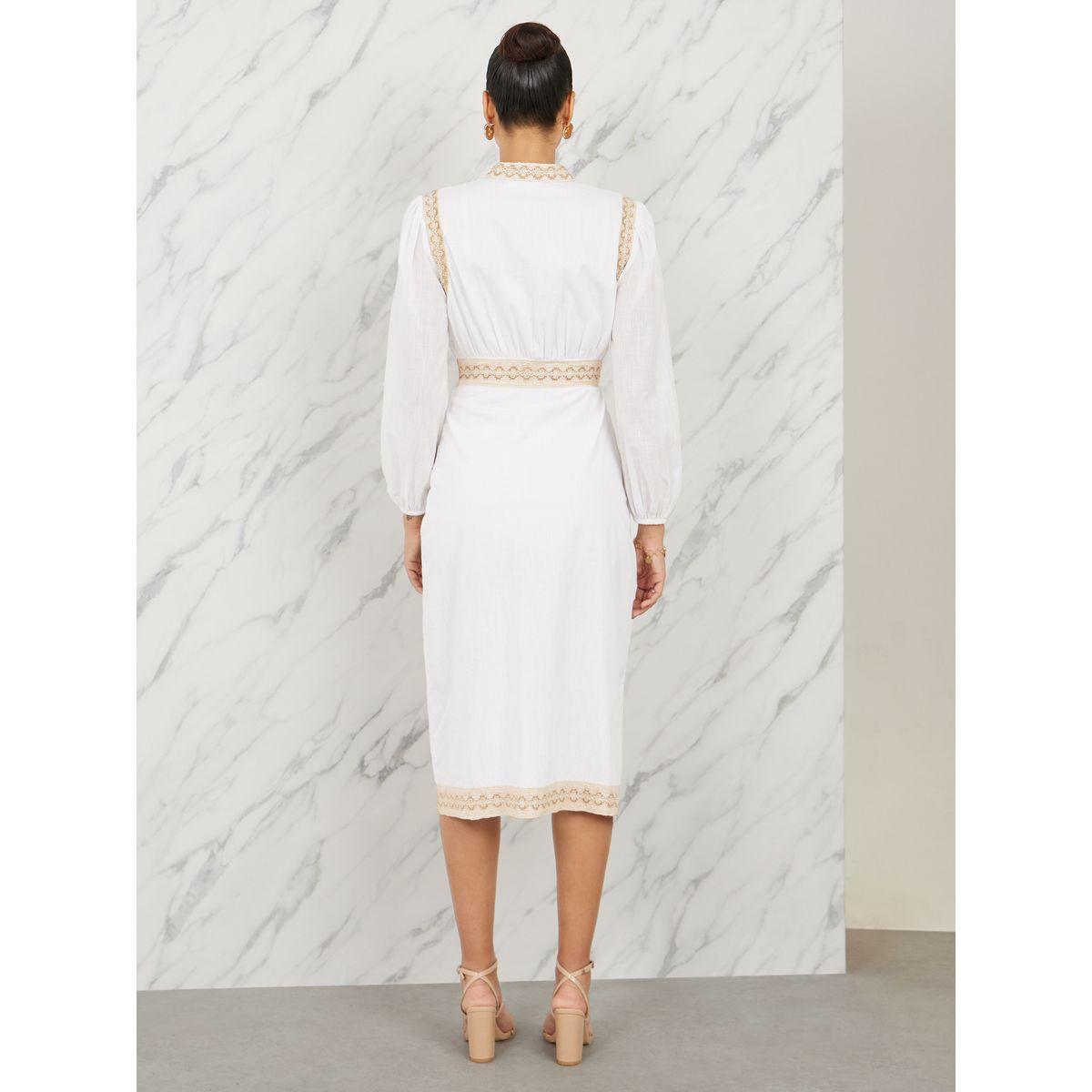 Styli Limited Embroidered Lace Button Loop Closure Midi Dress-women-clothing-dresses-image-4