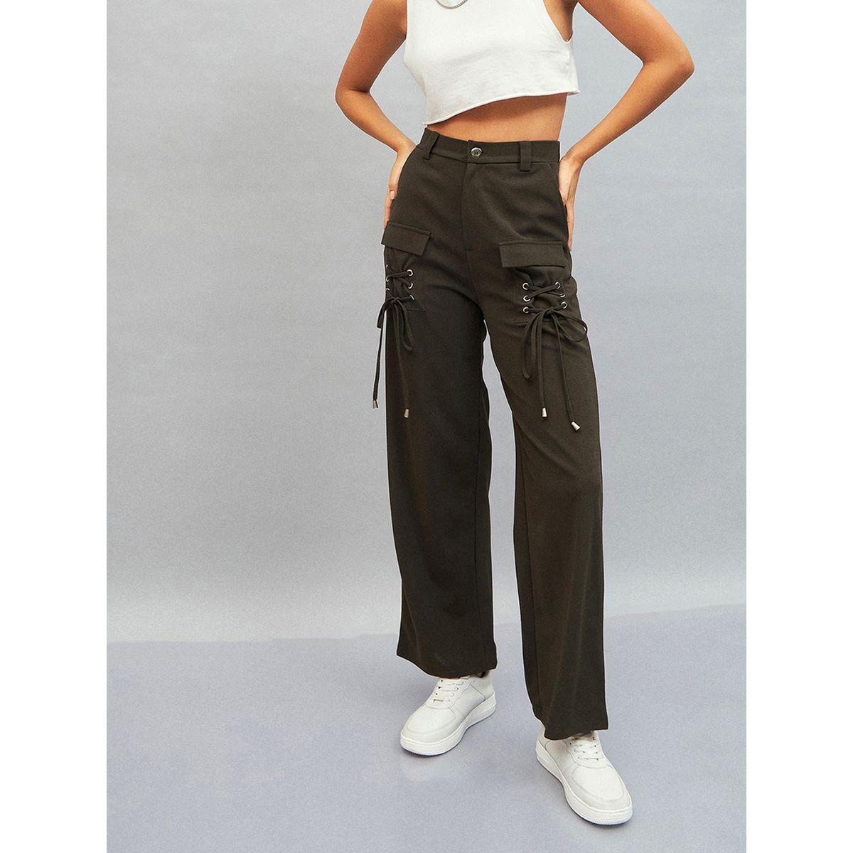 بنطال كارجو بتفاصيل جيوب مع أربطة ساسافراس × ستايلي-women-clothing-bottoms-trousers-image-1