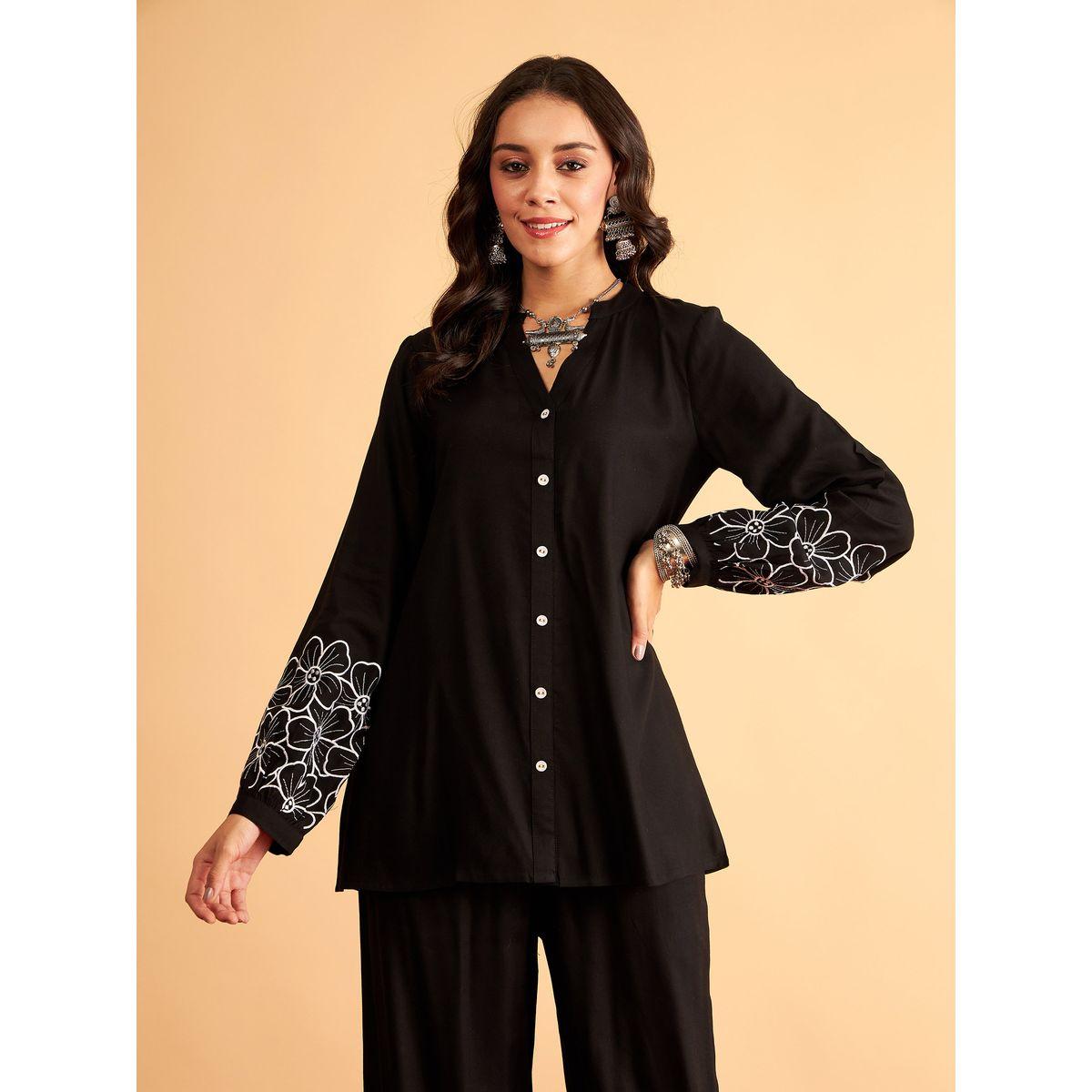 Sassafras X Styli Contrast Floral Embroidered Sleeve Shirt-women-clothing-shirtsandblouses-shirts-image-1