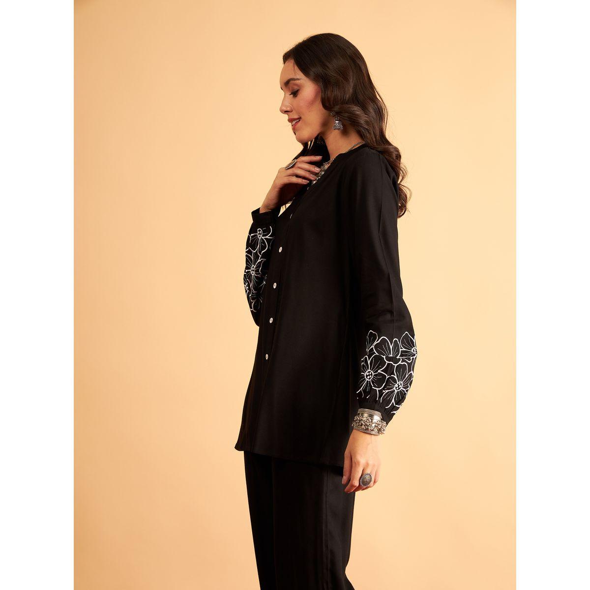 Sassafras X Styli Contrast Floral Embroidered Sleeve Shirt-women-clothing-shirtsandblouses-shirts-image-2