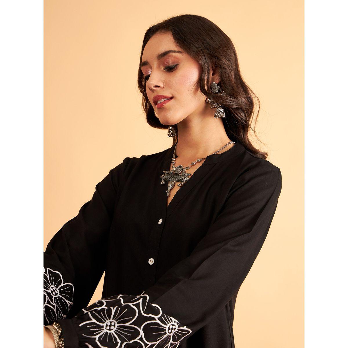 Sassafras X Styli Contrast Floral Embroidered Sleeve Shirt-women-clothing-shirtsandblouses-shirts-image-3