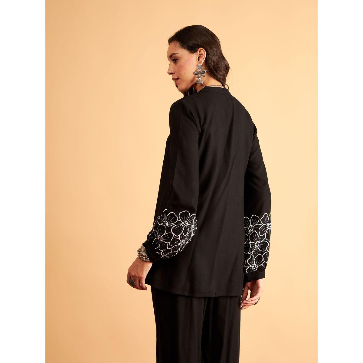 Sassafras X Styli Contrast Floral Embroidered Sleeve Shirt-women-clothing-shirtsandblouses-shirts-image-4