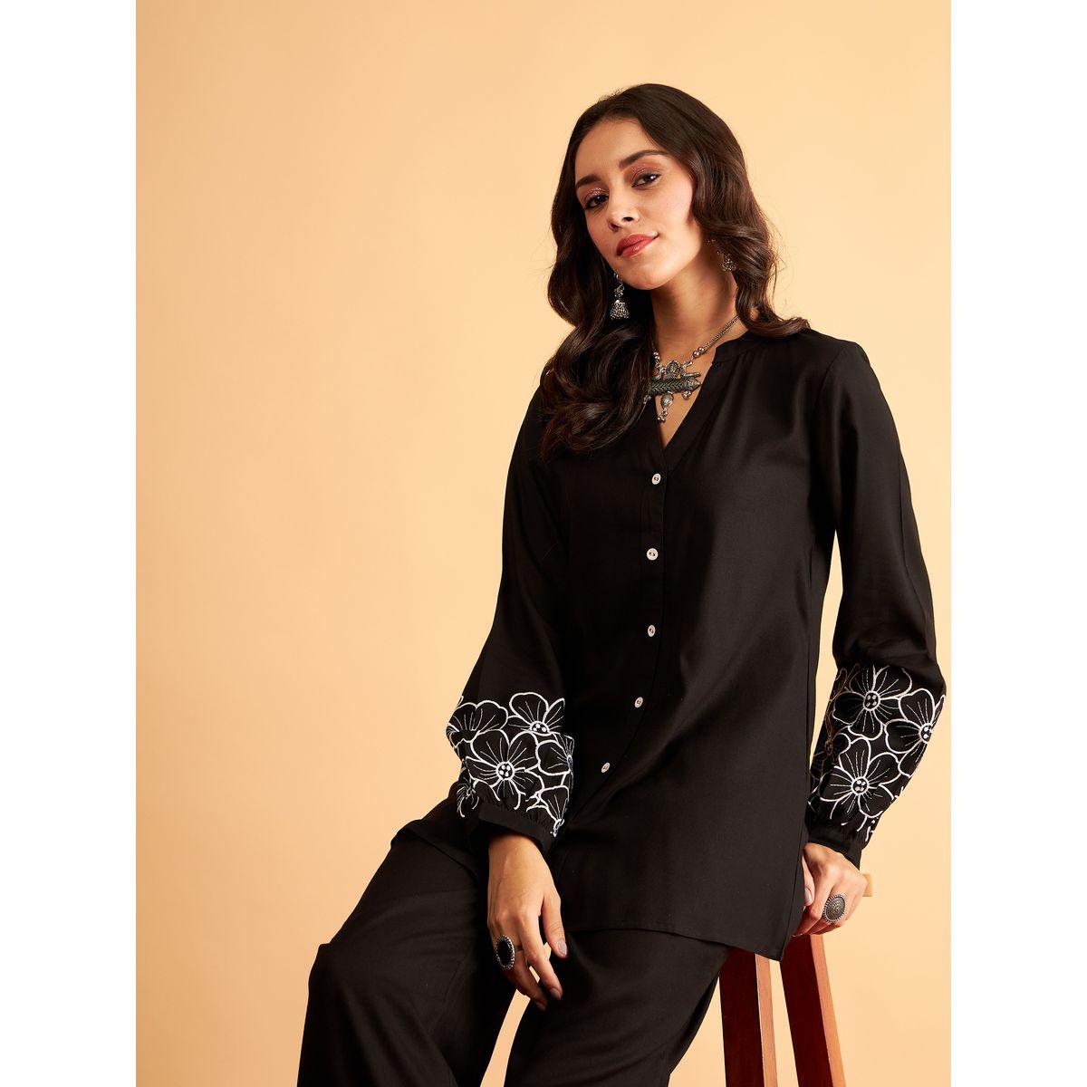 Sassafras X Styli Contrast Floral Embroidered Sleeve Shirt-women-clothing-shirtsandblouses-shirts-image-6