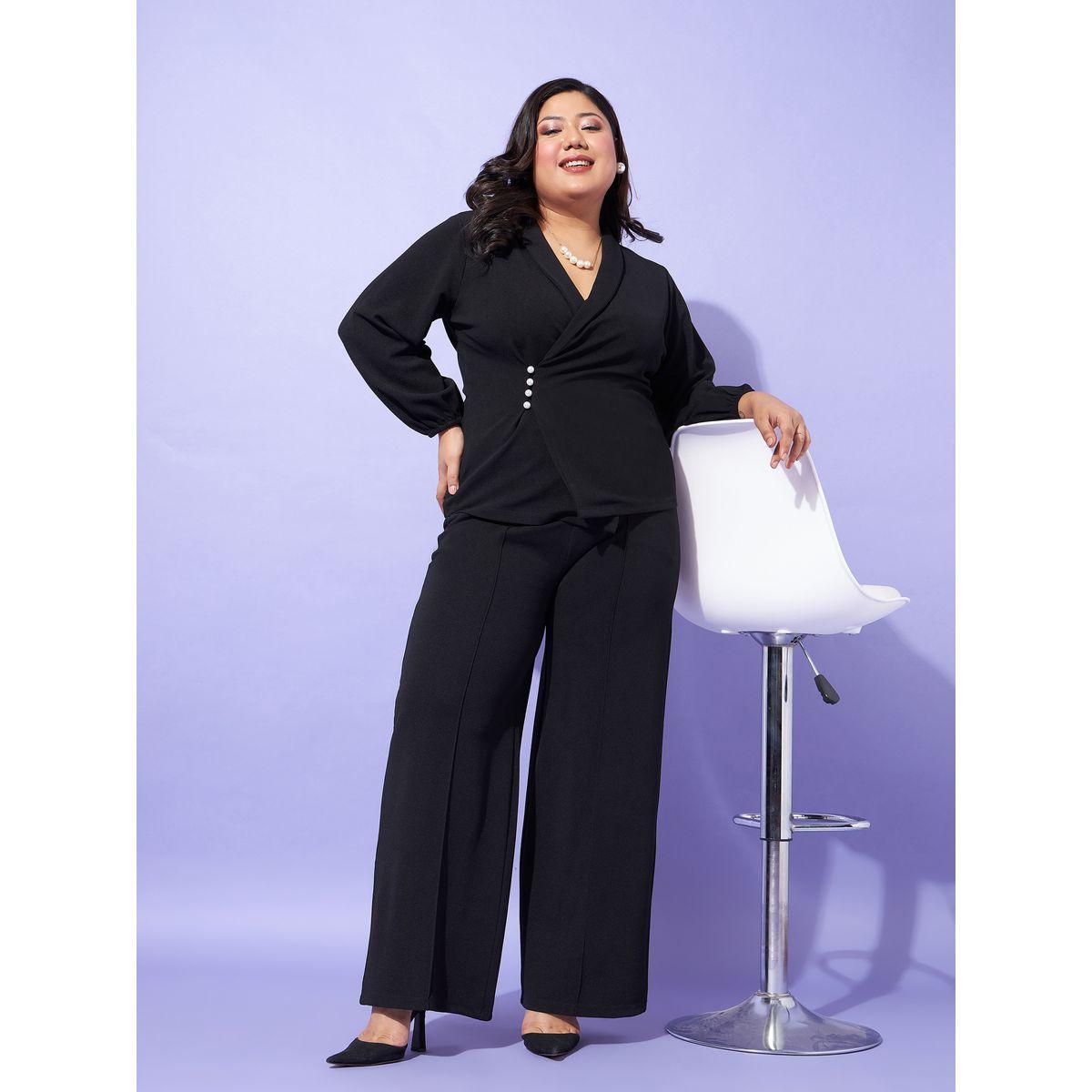 Plus Faux Pearl Button Closure Top & Pintuck Wide Leg Pant Co-Ords-women-clothing-dresses-image-1