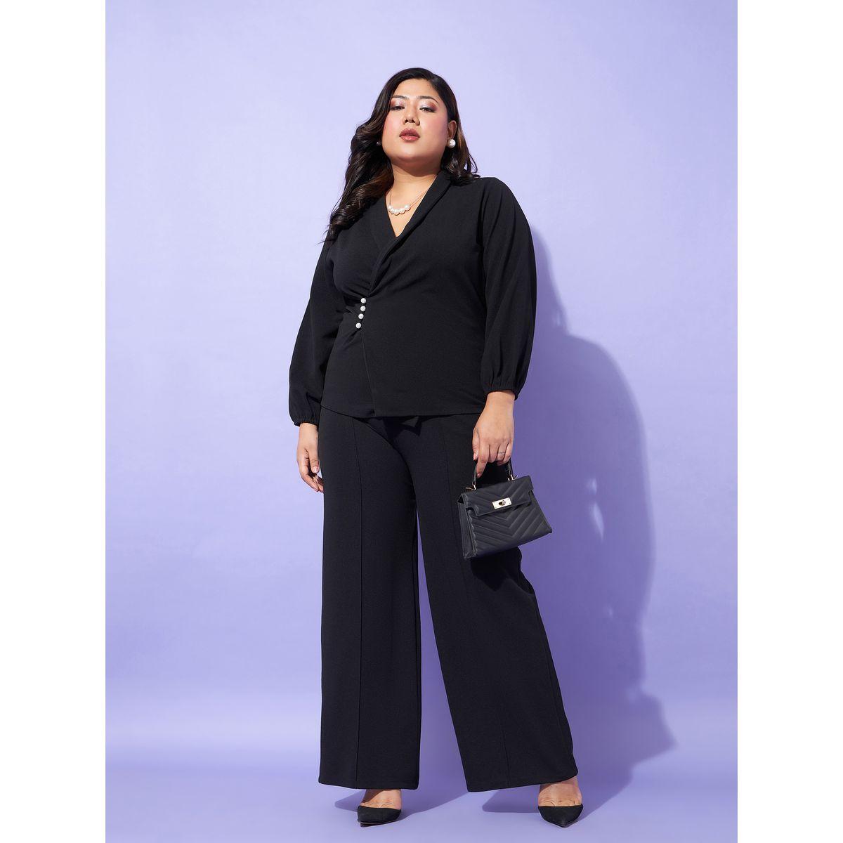 Plus Faux Pearl Button Closure Top & Pintuck Wide Leg Pant Co-Ords-women-clothing-dresses-image-2