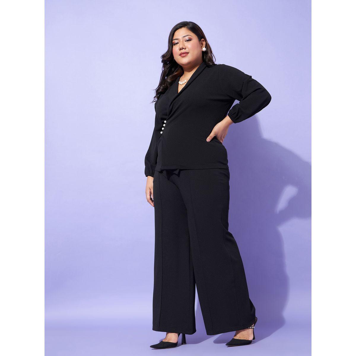 Plus Faux Pearl Button Closure Top & Pintuck Wide Leg Pant Co-Ords-women-clothing-dresses-image-3