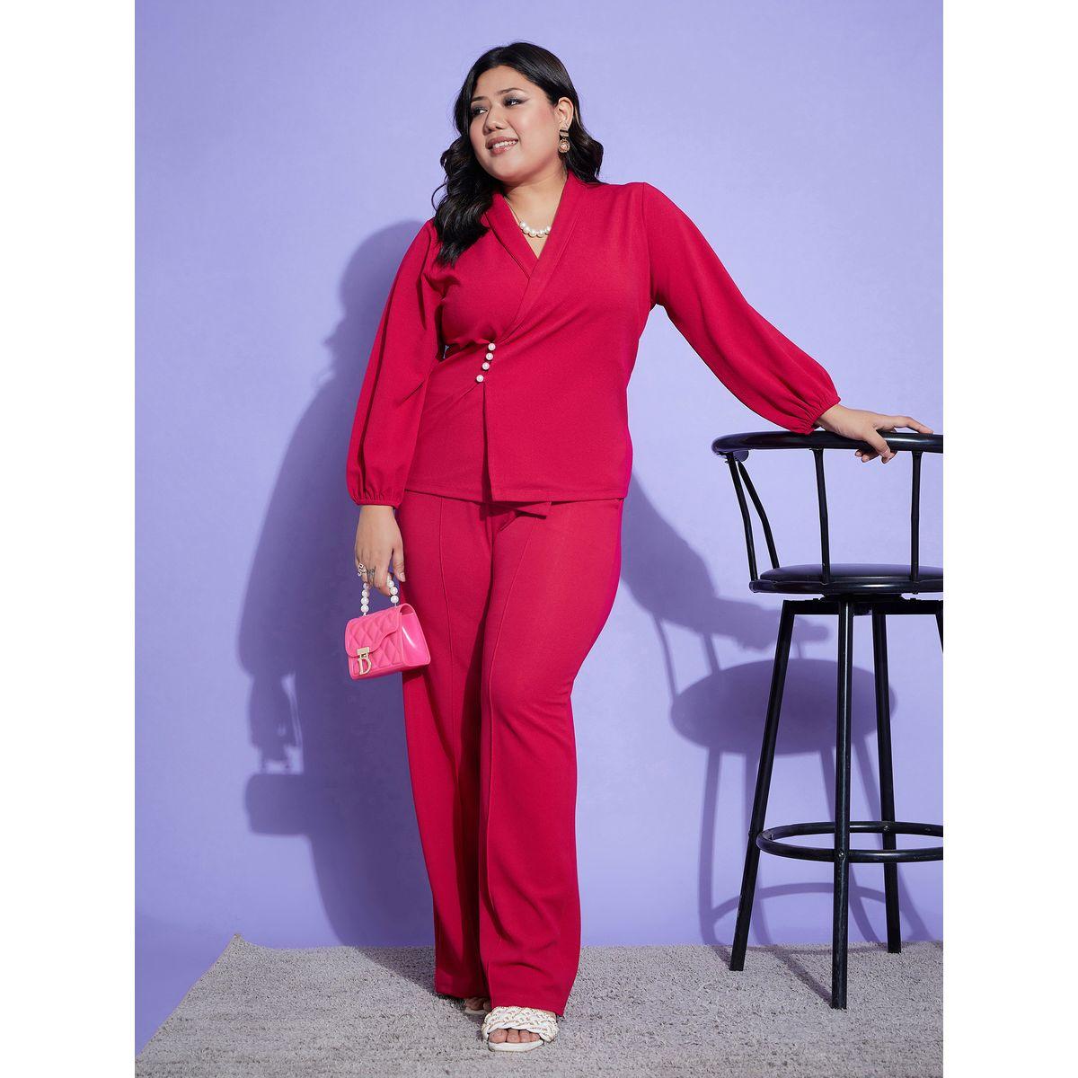 Plus Faux Pearl Button Closure Top & Pintuck Wide Leg Pant Co-Ords-women-clothing-dresses-image-2