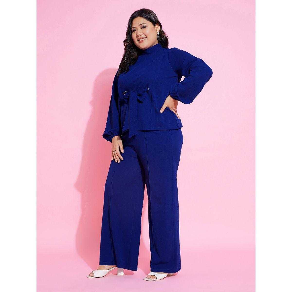 Sassafras X Styli Plus Front Tie Up High Neck Top & Wide Leg Pant Co-Ords-women-clothing-dresses-image-2