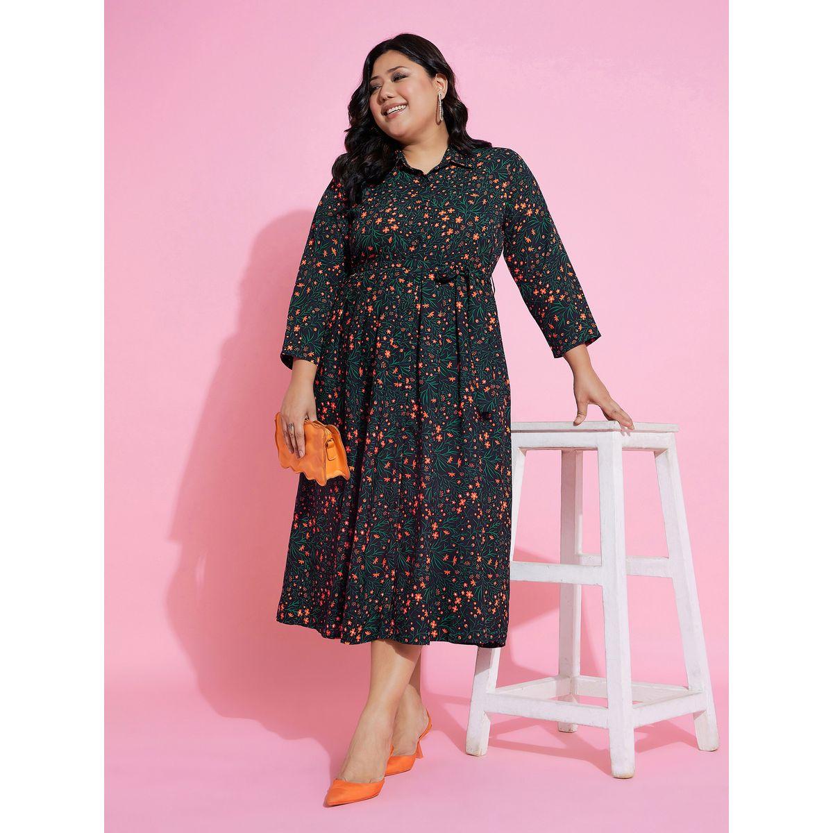 فستان ميدي مطبع بطبعة زهور ساسافراس × ستايلي-women-clothing-dresses-image-1