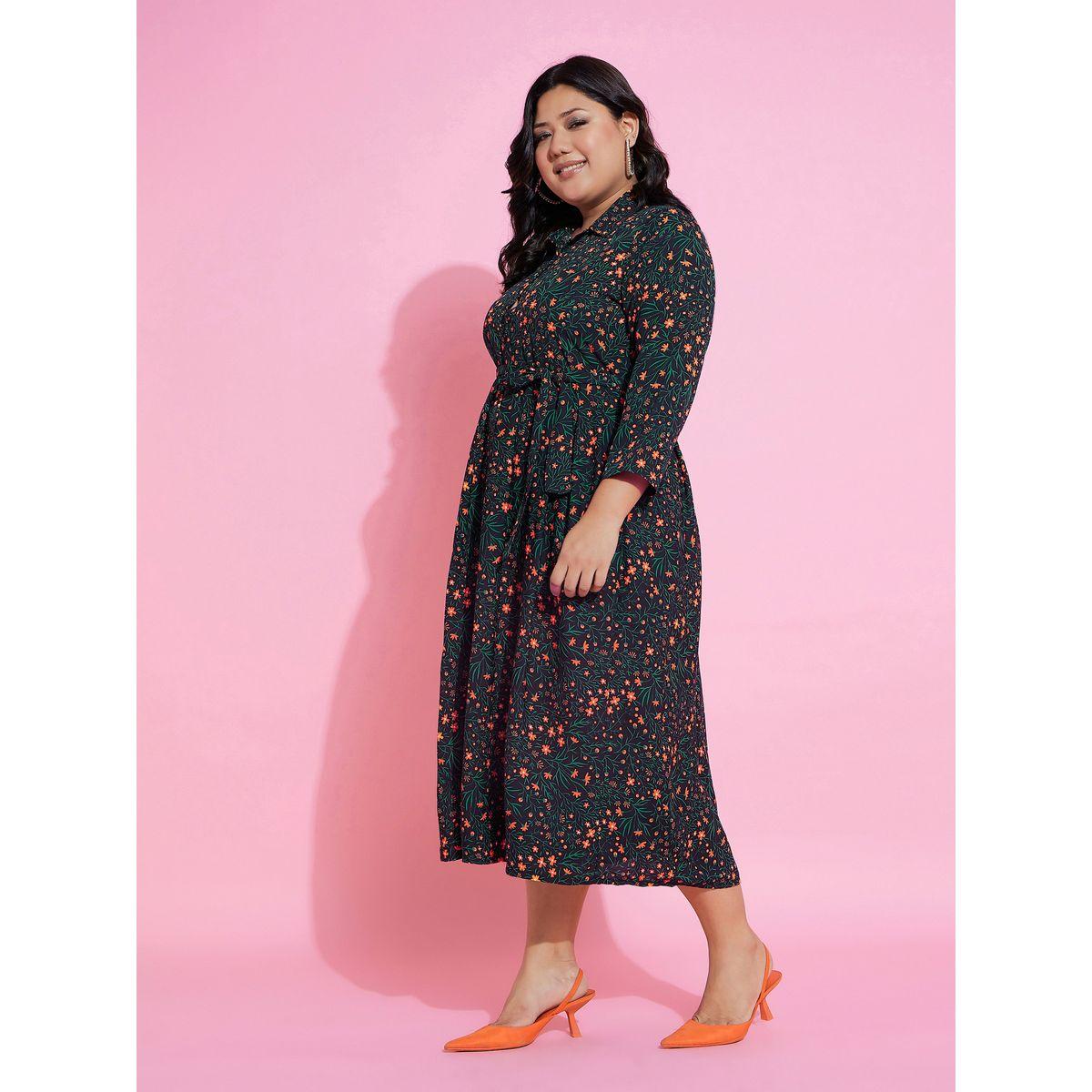 Sassafras X Styli Plus Ditsy Floral Print Collared Midi Dress-women-clothing-dresses-image-2