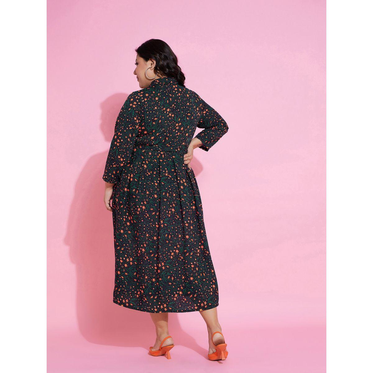 فستان ميدي مطبع بطبعة زهور ساسافراس × ستايلي-women-clothing-dresses-image-3