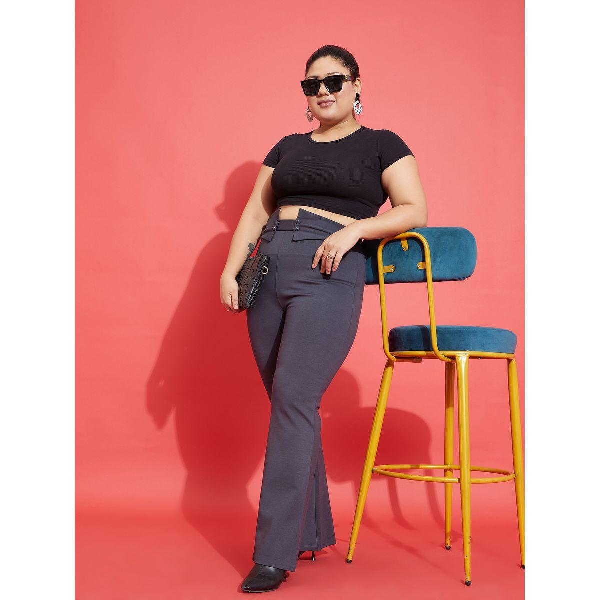 Sassafras X Styli Plus Front Button Detail Bell Bottom Trousers-women-clothing-bottoms-trousers-image-2