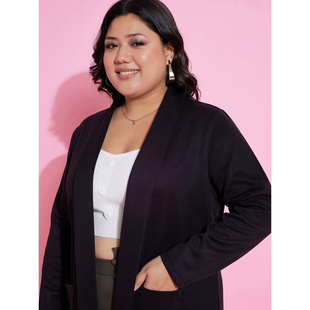 Plus Solid Pocket Detail Midi Shrug-women-clothing-shirtsandblouses-shirts-image-4