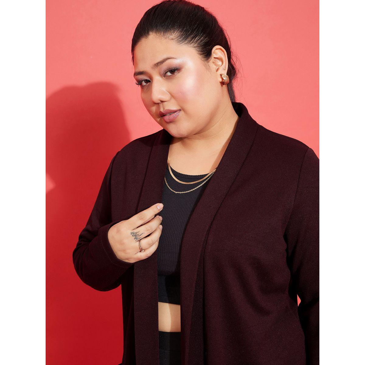 Plus Solid Pocket Detail Midi Shrug-women-clothing-shirtsandblouses-shirts-image-3