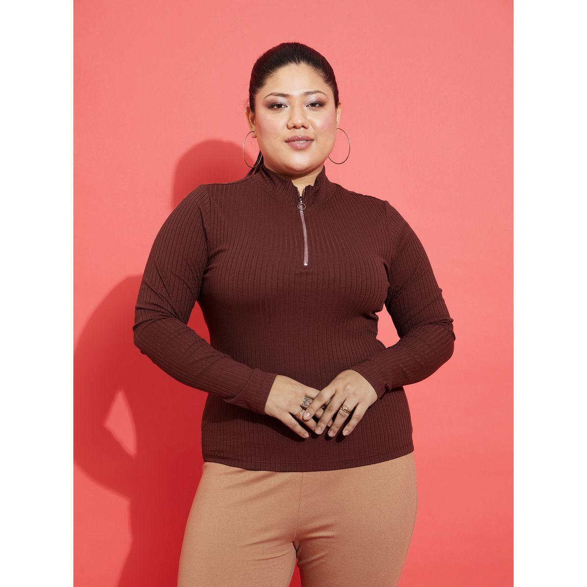 Sassafras X Styli Plus Collared Rib Front Zip Long Sleeve Top-women-clothing-shirtsandblouses-blouses-image-6