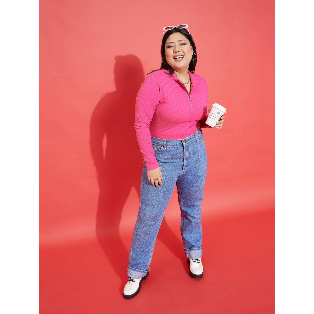 Sassafras X Styli Plus Collared Rib Front Zip Long Sleeve Top-women-clothing-shirtsandblouses-blouses-image-2
