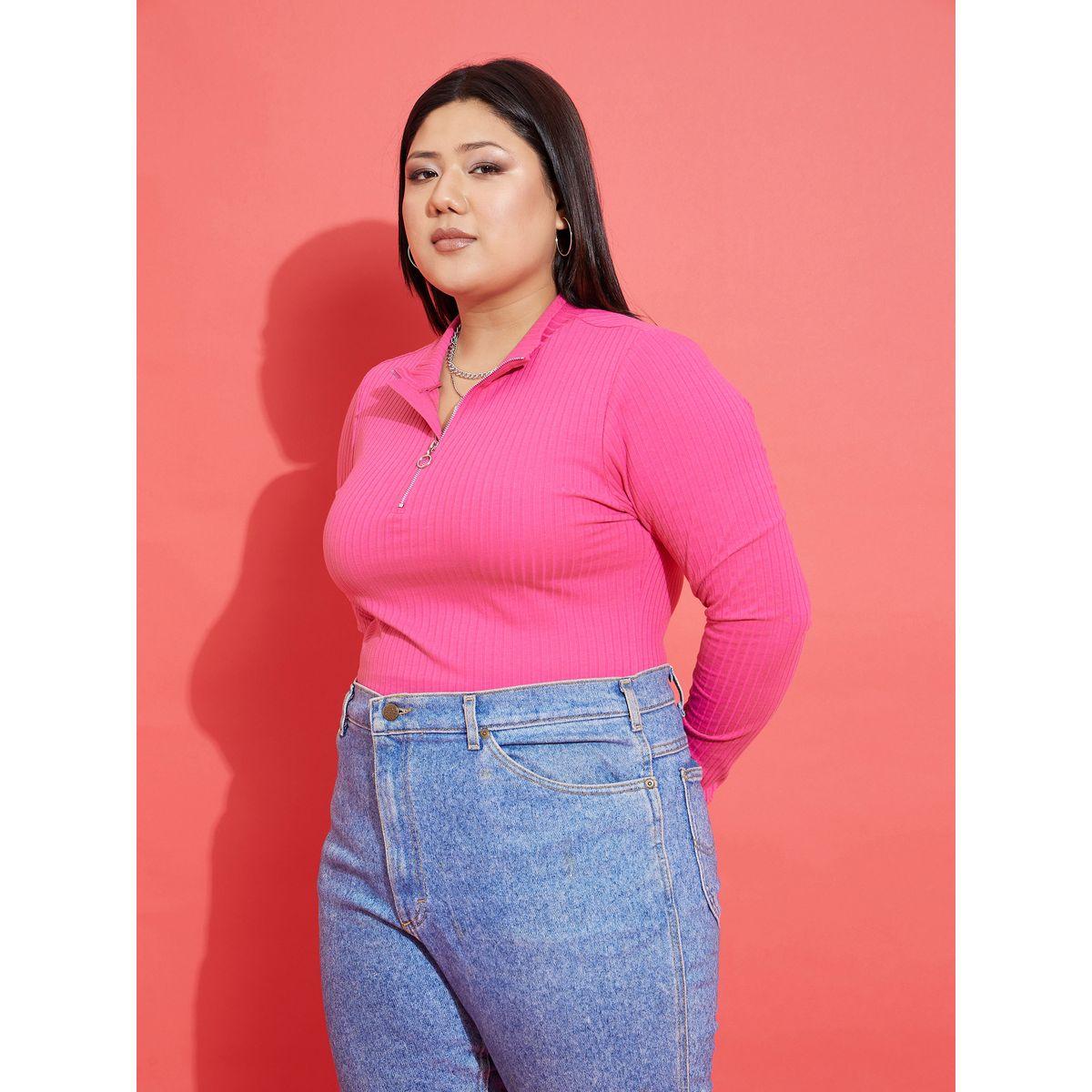 Sassafras X Styli Plus Collared Rib Front Zip Long Sleeve Top-women-clothing-shirtsandblouses-blouses-image-3