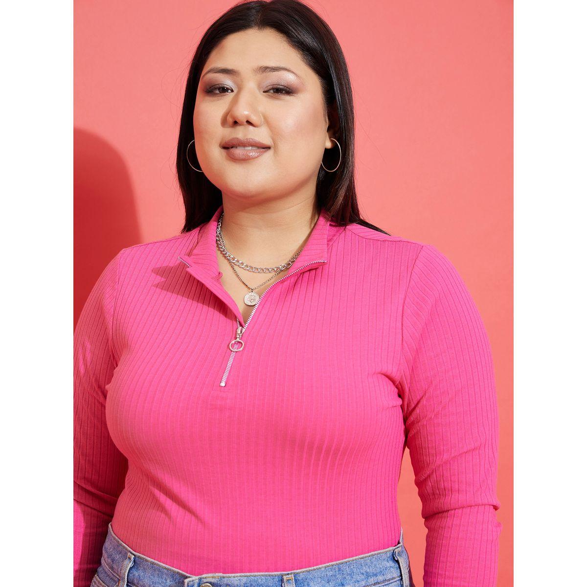 Sassafras X Styli Plus Collared Rib Front Zip Long Sleeve Top-women-clothing-shirtsandblouses-blouses-image-4