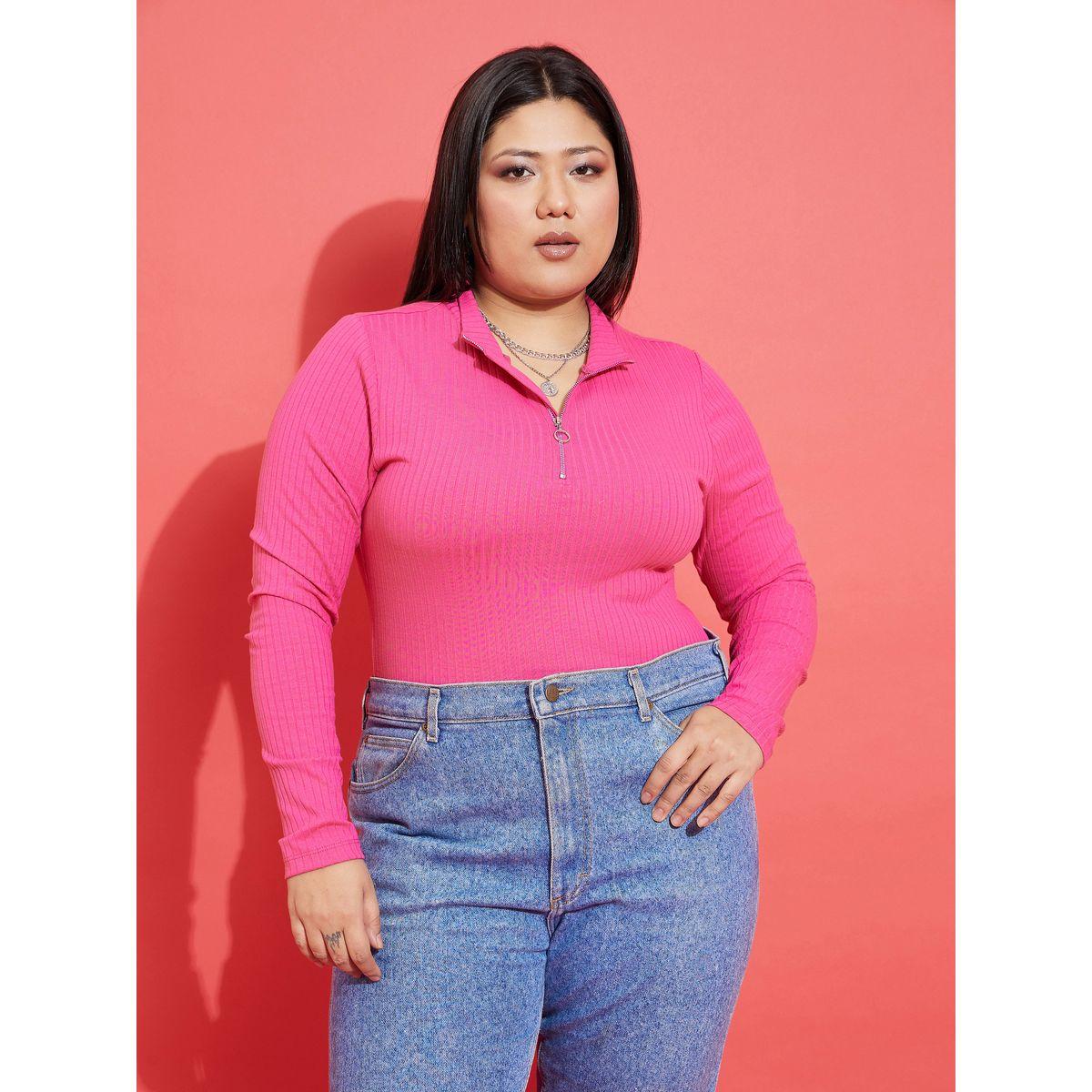 Sassafras X Styli Plus Collared Rib Front Zip Long Sleeve Top-women-clothing-shirtsandblouses-blouses-image-6