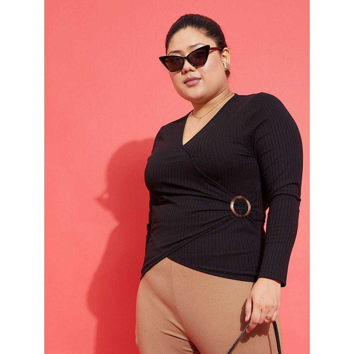 Sassafras X Styli Plus Rib Side Buckle Detail Long Sleeve Top-women-clothing-shirtsandblouses-blouses-image-1