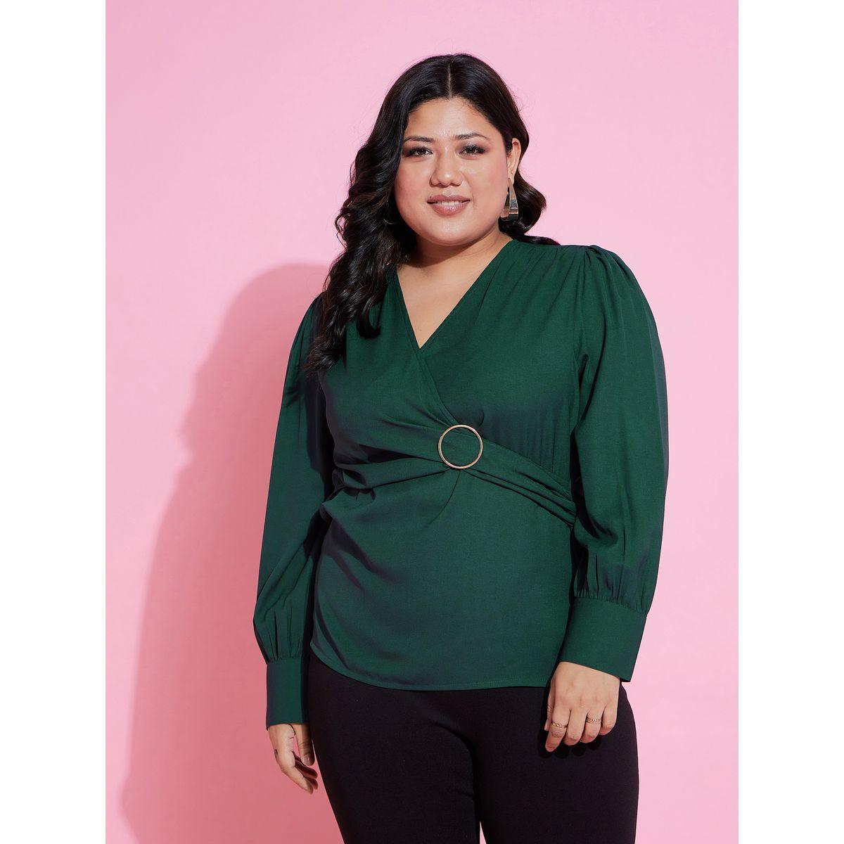 Sassafras X Styli Plus V Neck Peplum Top with Long Sleeves-women-clothing-shirtsandblouses-blouses-image-1