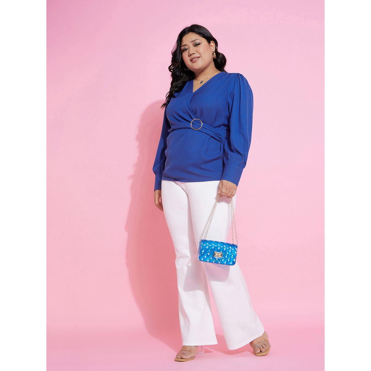 Sassafras X Styli Plus V Neck Side Knot Peplum Top-women-clothing-shirtsandblouses-blouses-image-2