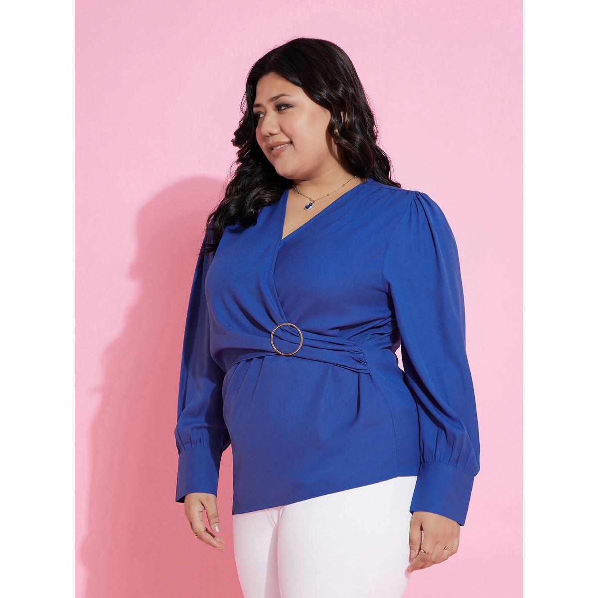 Sassafras X Styli Plus V Neck Side Knot Peplum Top-women-clothing-shirtsandblouses-blouses-image-3