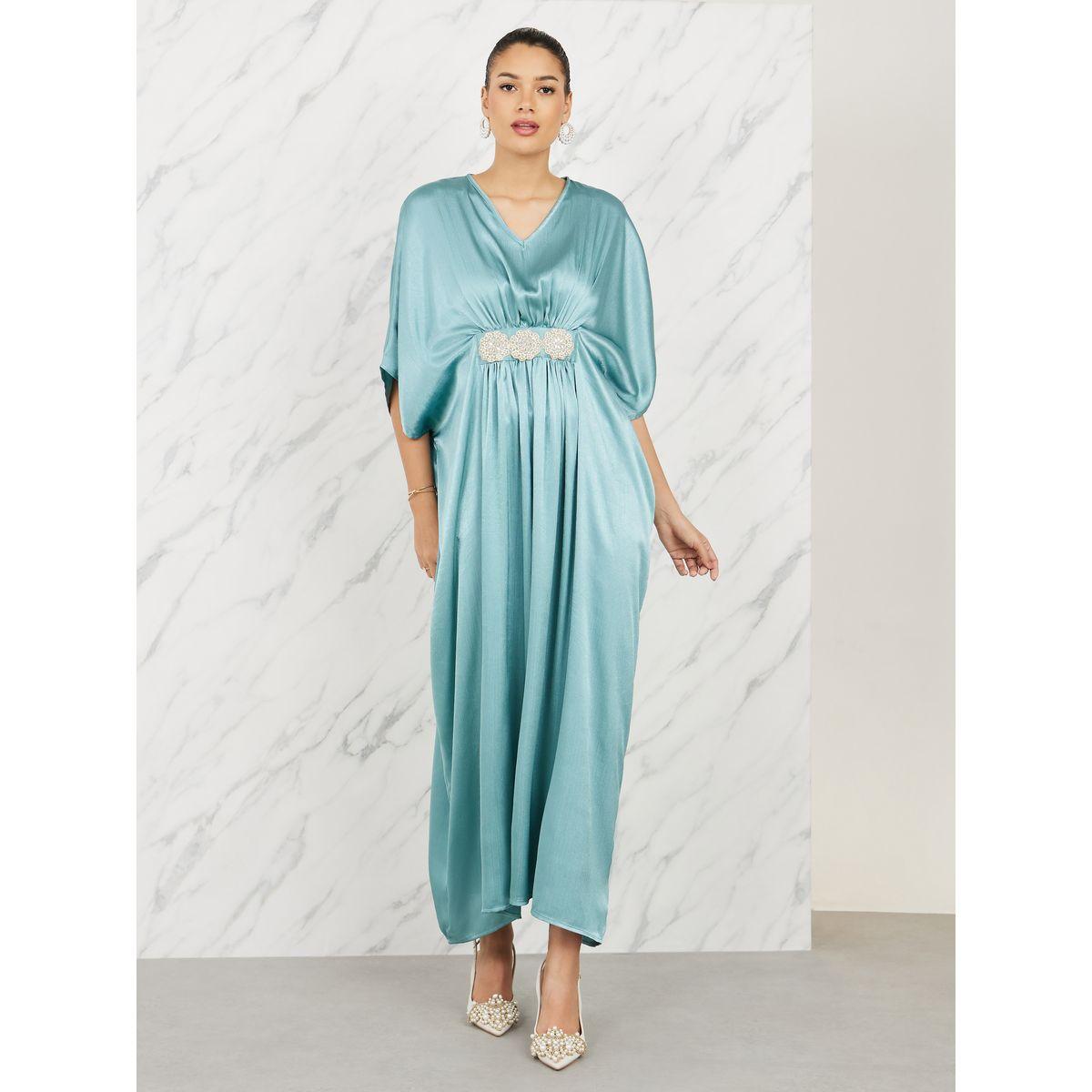 Styli Limited Satin Embellished Waist Kaftan Maxi Dress-women-clothing-dresses-image-1