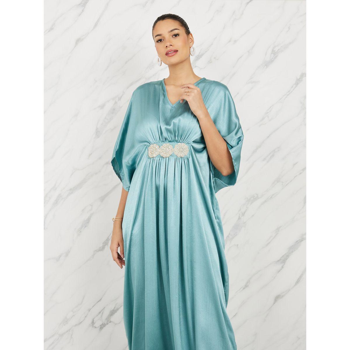Styli Limited Satin Embellished Waist Kaftan Maxi Dress-women-clothing-dresses-image-2