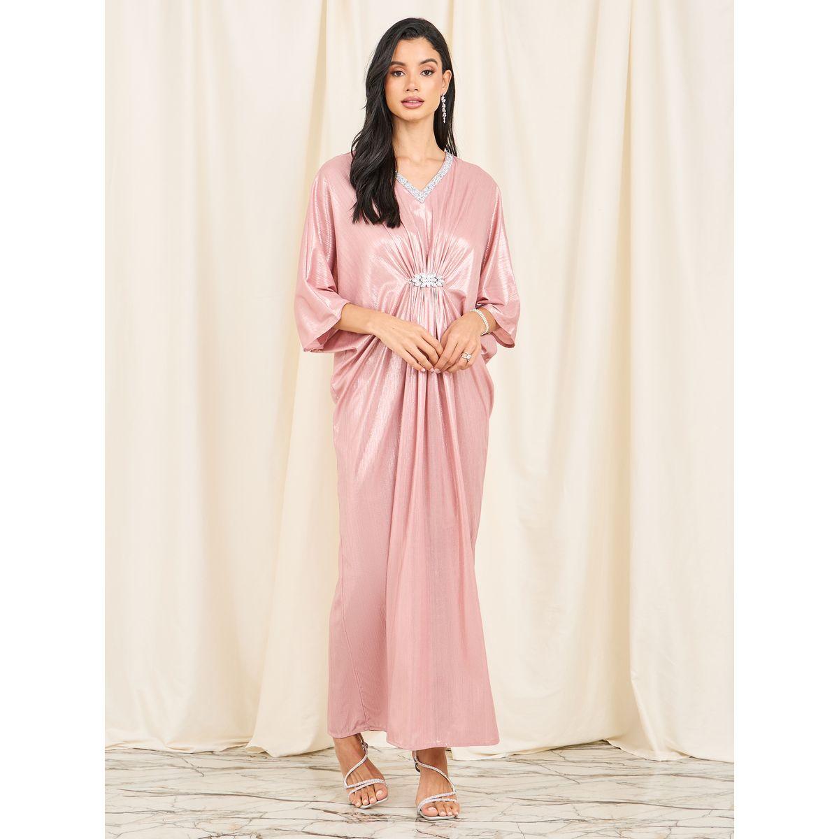 فستان طويل مزين بزمة مع تفاصيل براقة-women-clothing-dresses-image-5