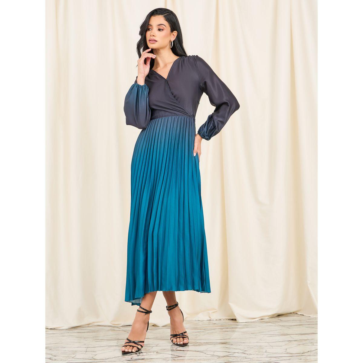 Styli Limited Pleated Ombre Print A-Line Maxi Dress-women-clothing-dresses-image-1