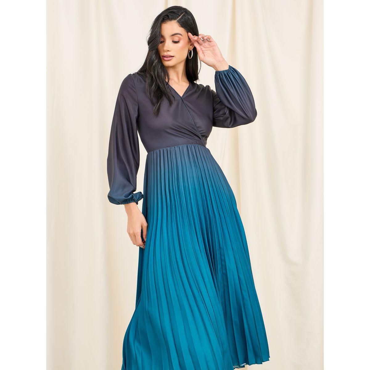 فستان طويل بكسرات وطبعة تدرج الالوان-women-clothing-dresses-image-2