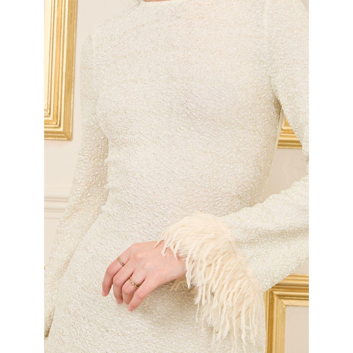 Styli Faux Fur Trim Textured Glitter Bodycon Maxi Dress-women-clothing-dresses-image-3