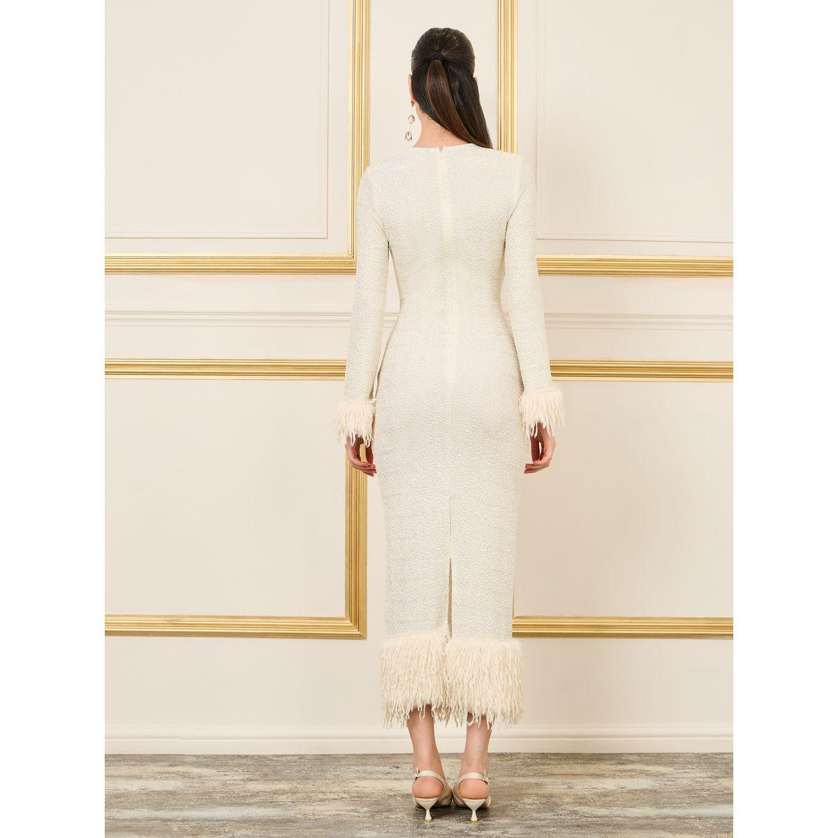 Styli Faux Fur Trim Textured Glitter Bodycon Maxi Dress-women-clothing-dresses-image-4
