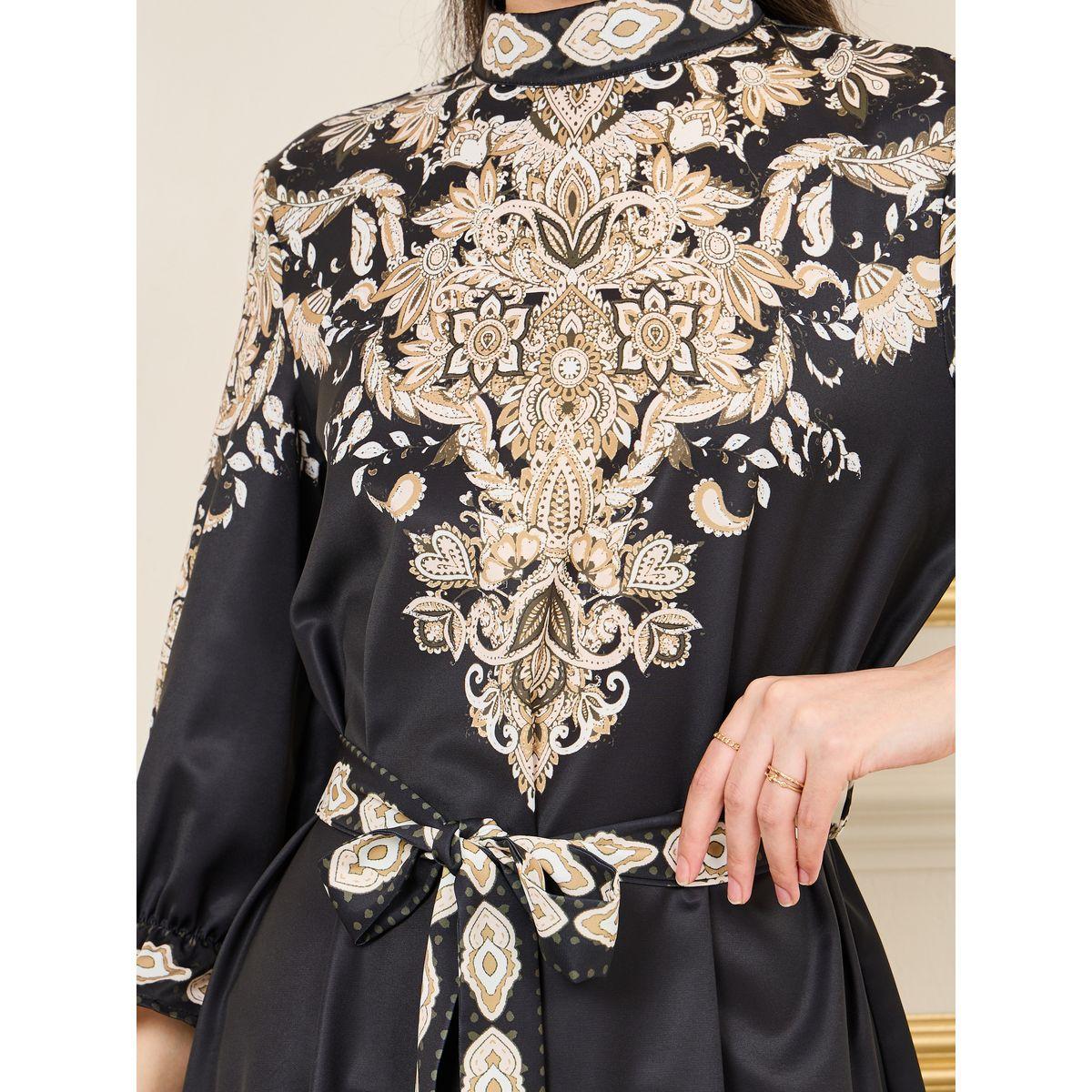 فستان طويل بياقة عالية ورباط خصر-women-clothing-dresses-image-3