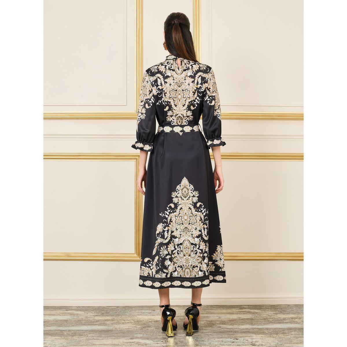 فستان طويل بياقة عالية ورباط خصر-women-clothing-dresses-image-4