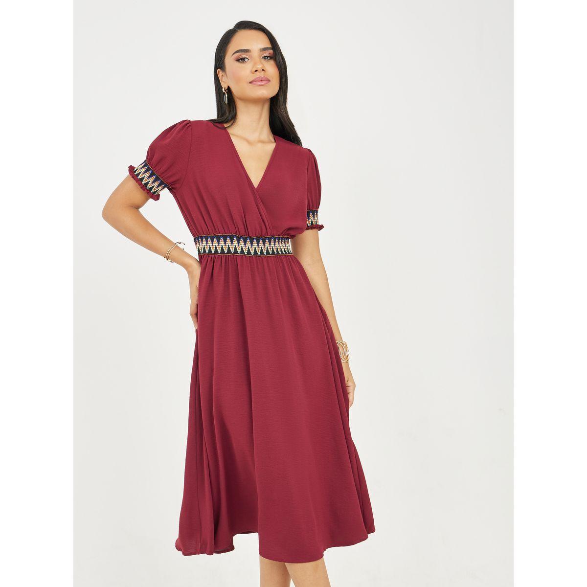 Styli Embroidered V Neck A-line Midi Dress-women-clothing-dresses-image-1