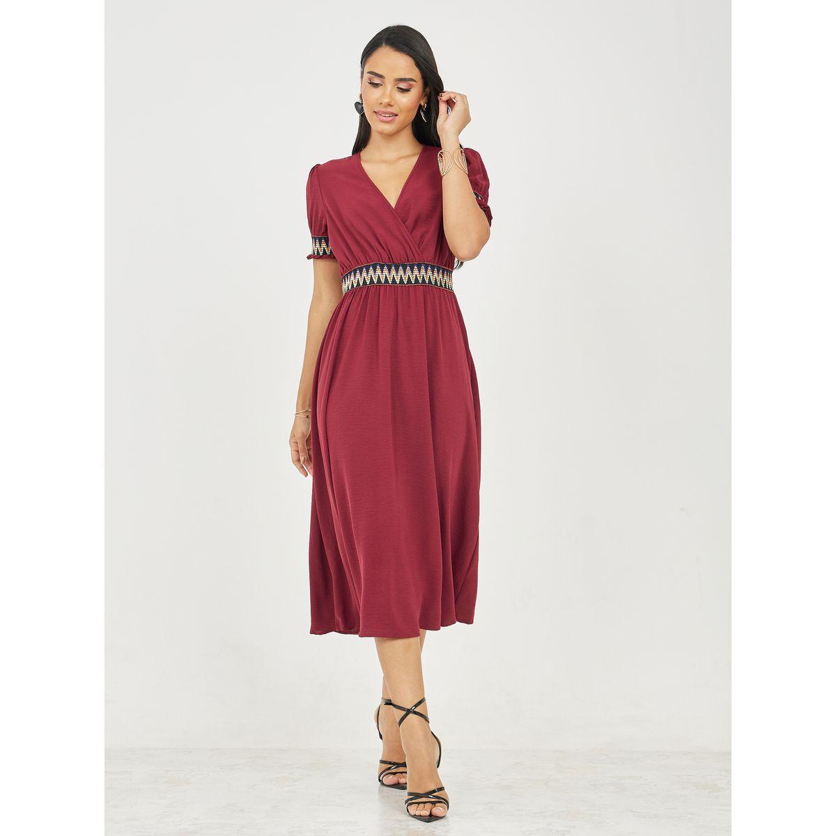 Styli Embroidered V Neck A-line Midi Dress-women-clothing-dresses-image-2