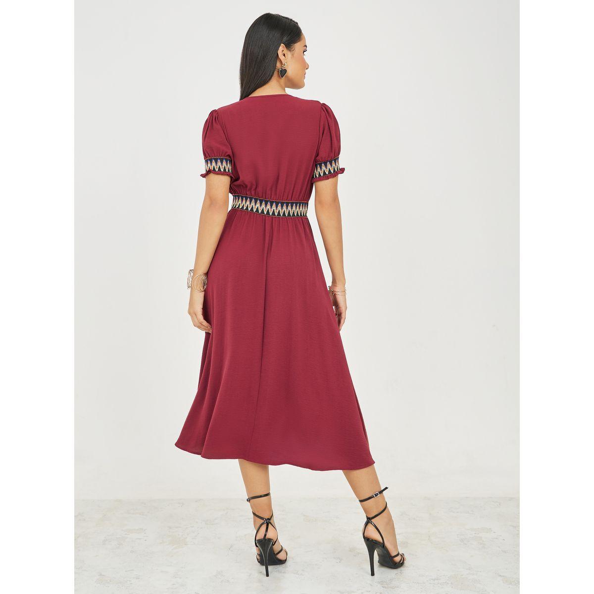 Styli Embroidered V Neck A-line Midi Dress-women-clothing-dresses-image-4