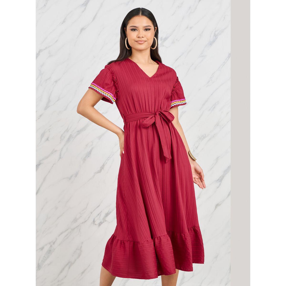 فستان ميدي باكمام قصيرة مع اربطة-women-clothing-dresses-image-2