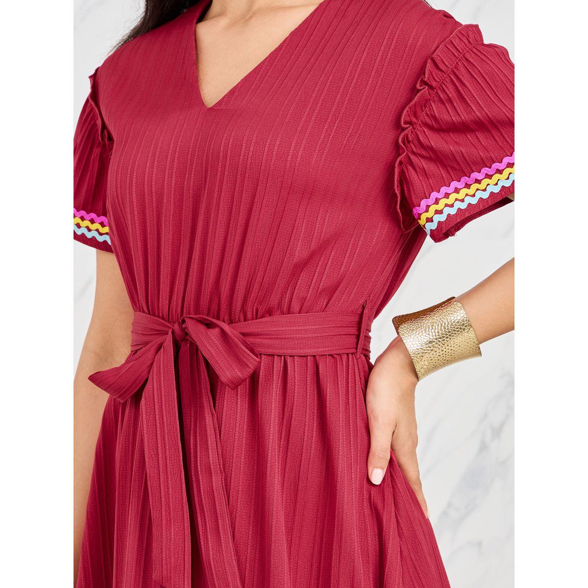 فستان ميدي باكمام قصيرة مع اربطة-women-clothing-dresses-image-3