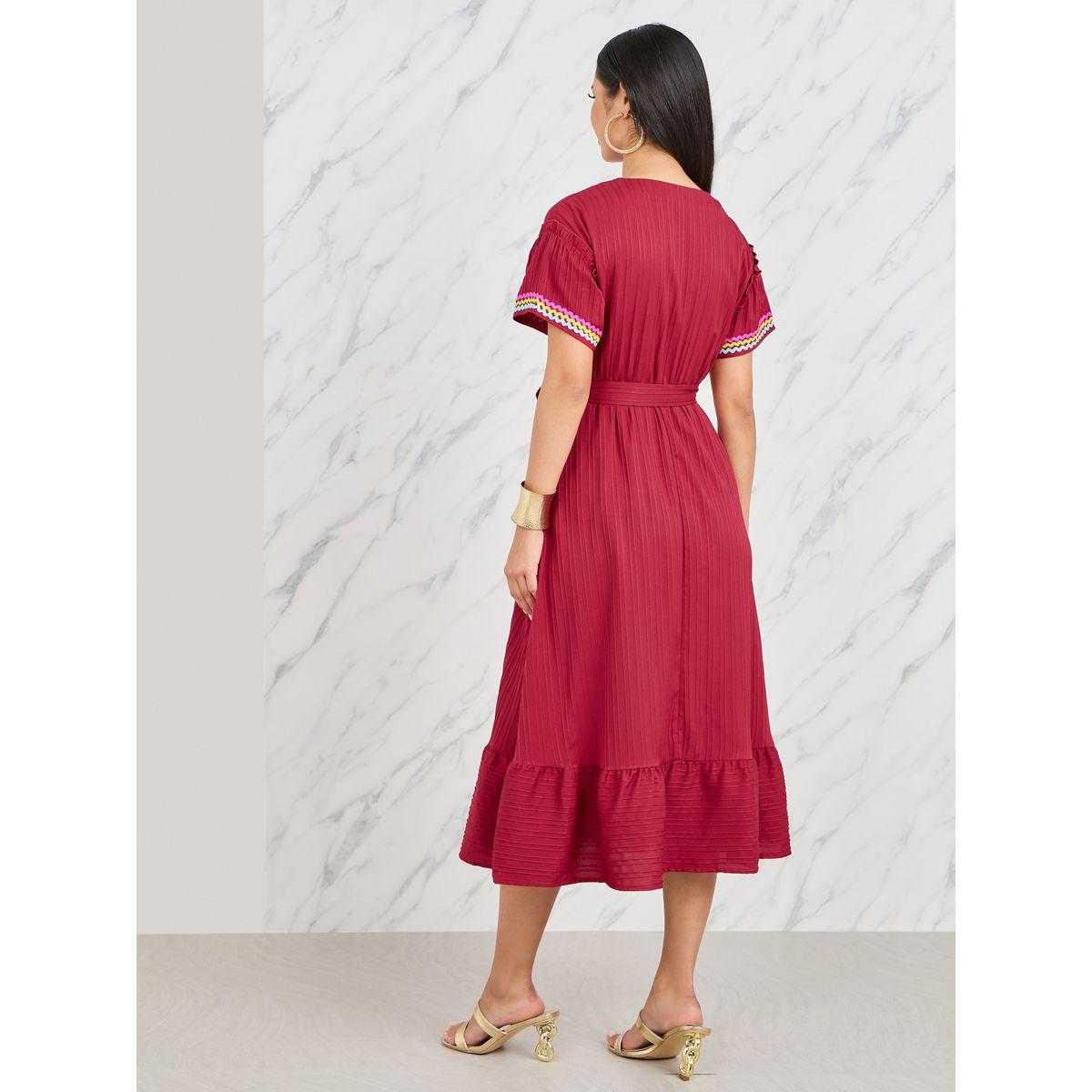 فستان ميدي باكمام قصيرة مع اربطة-women-clothing-dresses-image-4