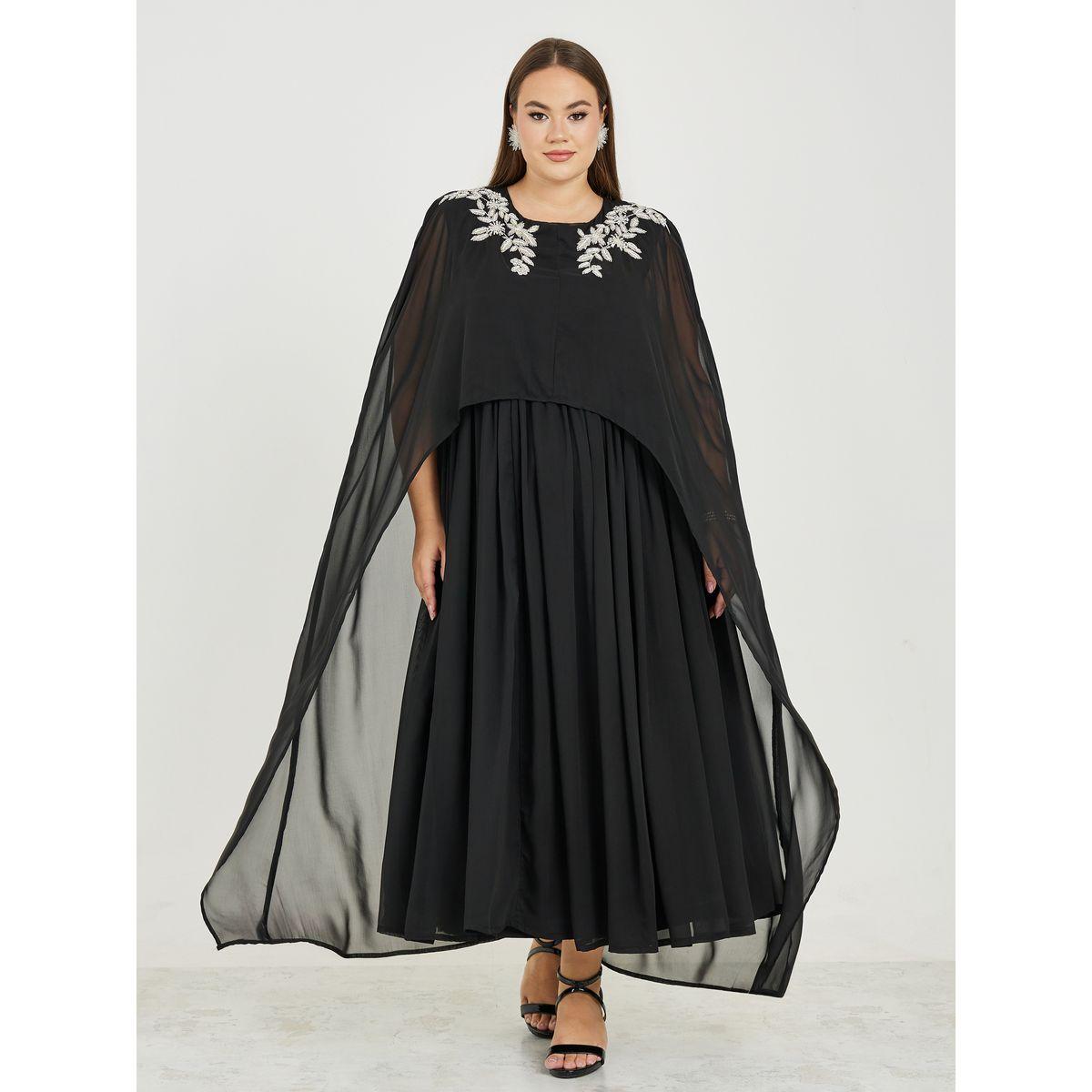 Styli Plus Embellished Detail Cape Style Maxi Dress-women-clothing-dresses-image-1