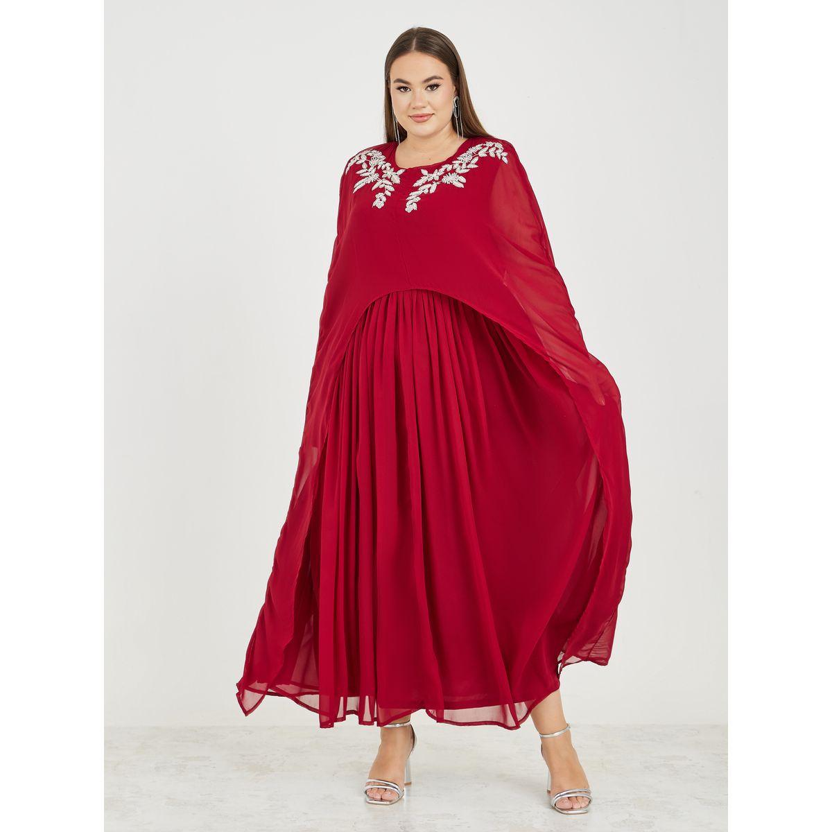 Styli Plus Embellished Detail Cape Style Maxi Dress-women-clothing-dresses-image-1