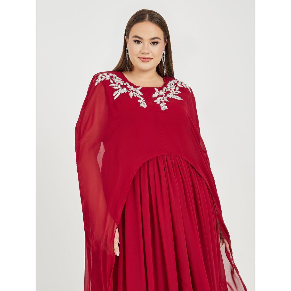 Styli Plus Embellished Detail Cape Style Maxi Dress-women-clothing-dresses-image-2