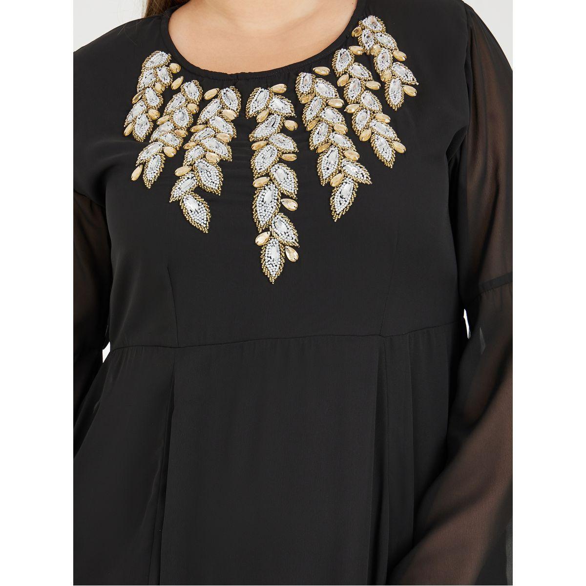 Styli Plus Beaded Embellished Bell Sleeves A-Line Maxi Dress-women-clothing-dresses-image-3