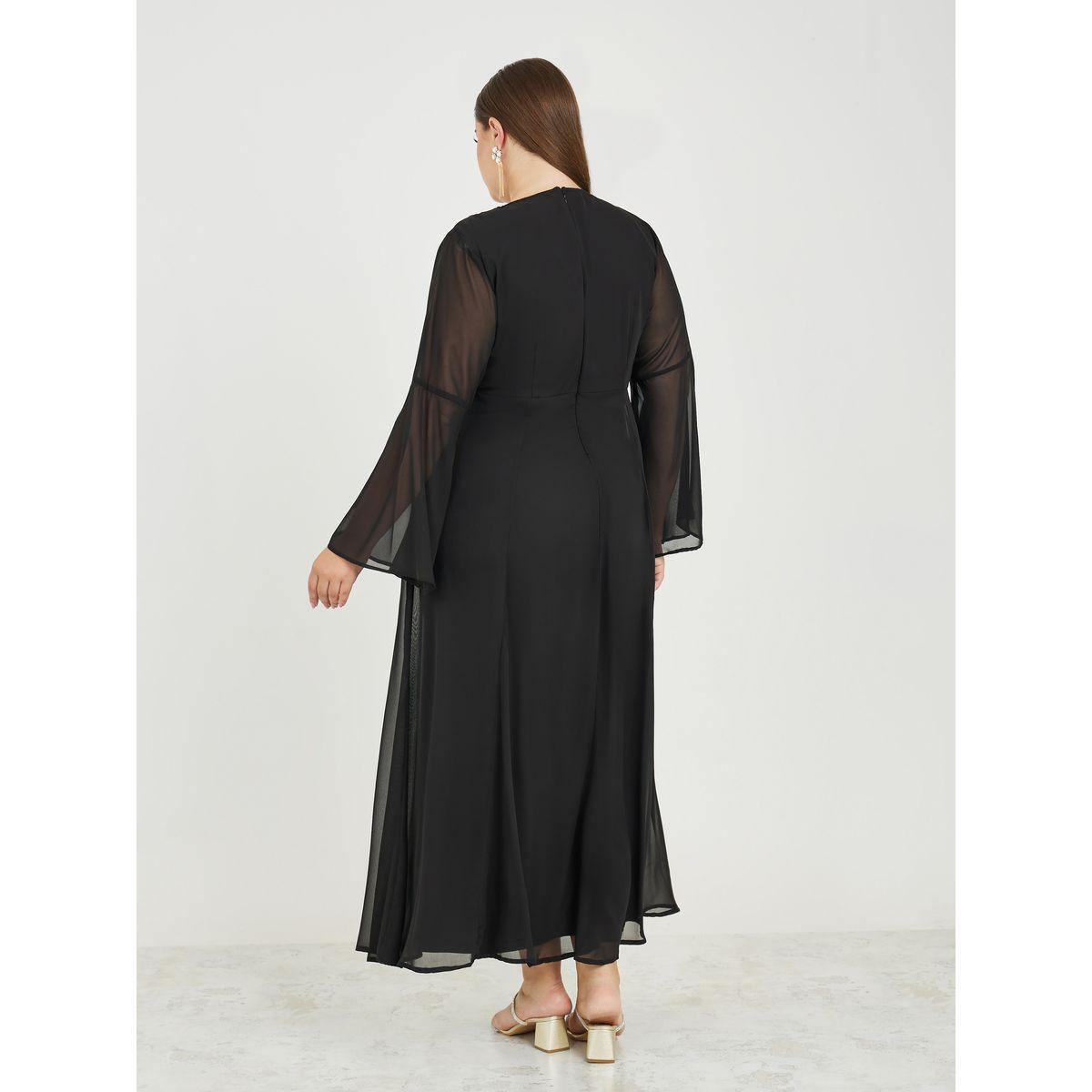 Styli Plus Beaded Embellished Bell Sleeves A-Line Maxi Dress-women-clothing-dresses-image-4
