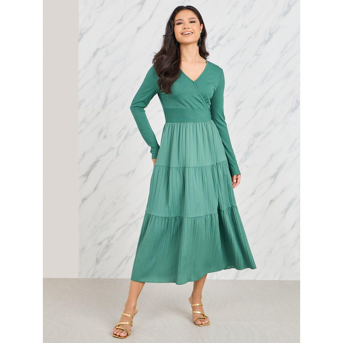 فستان ميدي مزين بكسرات وطيات-women-clothing-dresses-image-1