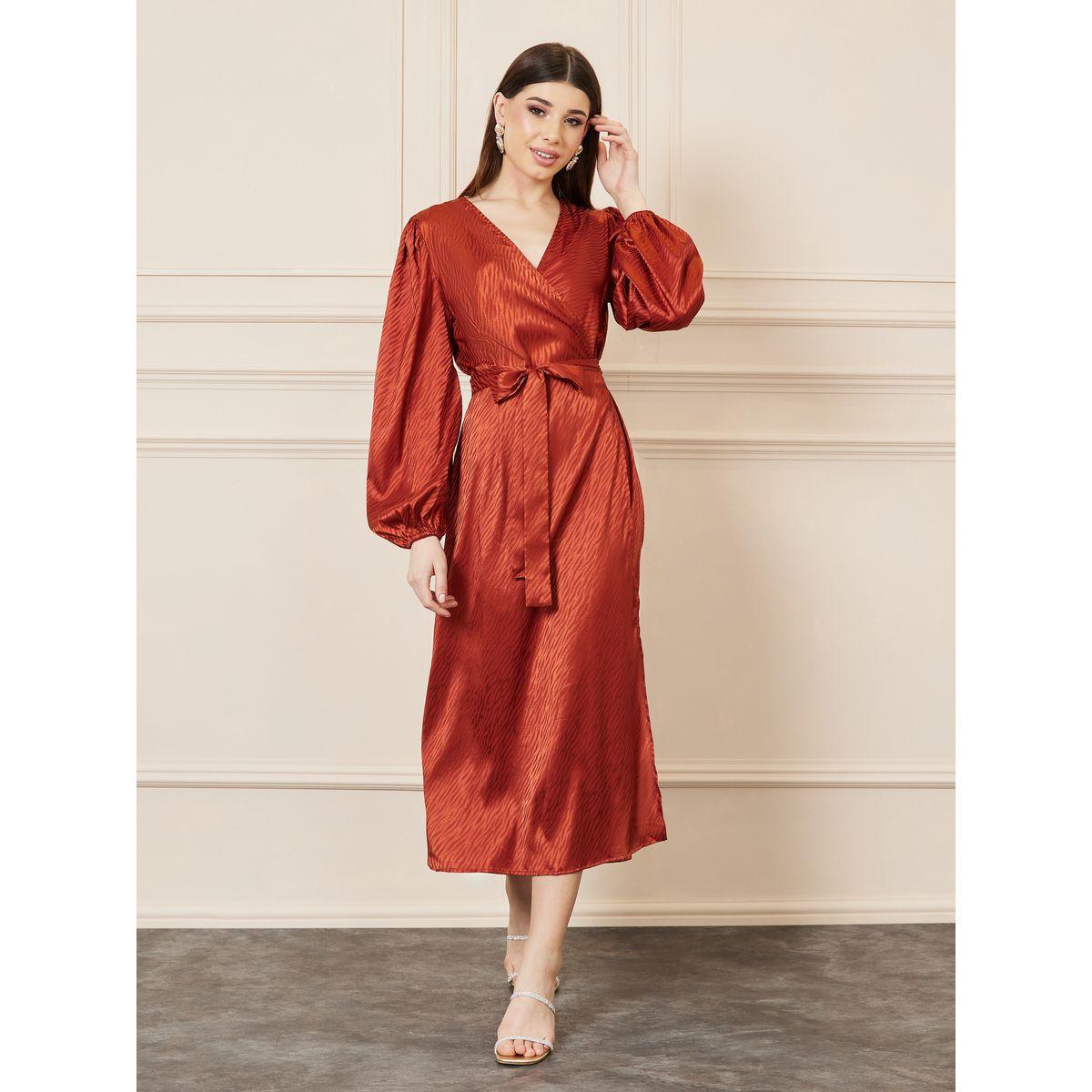 Styli Satin Jacquard Print Wrap Midi Dress-women-clothing-dresses-image-1